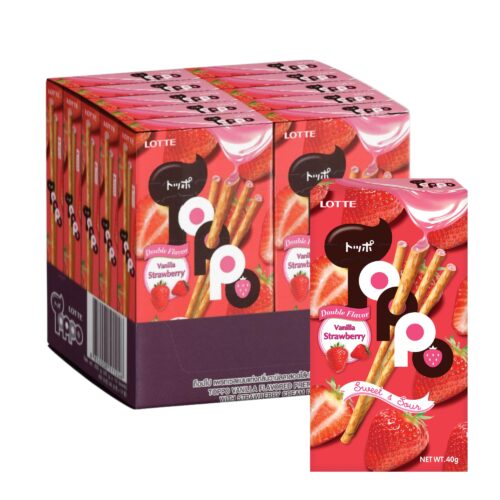 LOTTE TOPPO VANILLA STRAWBERRY FLV 40 G (10 BOXES X  6 TRAYS)