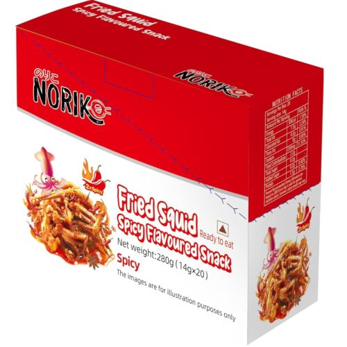 NORIKO FRIED SQUID 2X SPICY FLAVOURED SNACK 280G - NON VEG (14G*20 NOS)